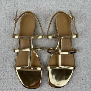 J. Crew Factory Metallic Gold Strappy Flat Sandals